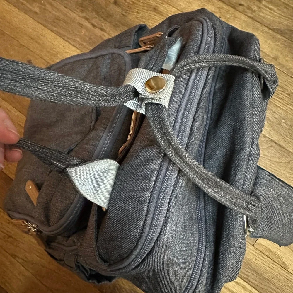 Ruvalino Charcoal‎ Gray Denim Diaper Backpack Bag Multiple Pockets Organizer